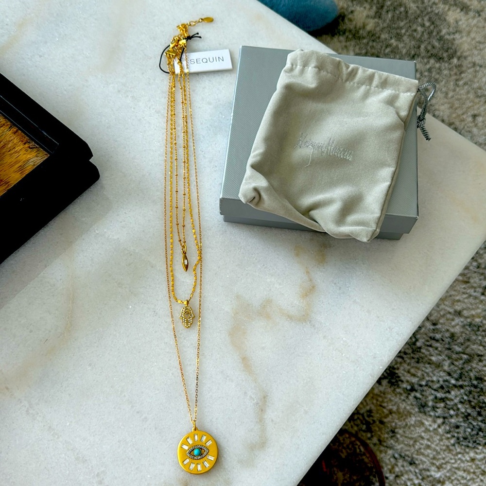 Sequin gold one piece evil eye kneckless